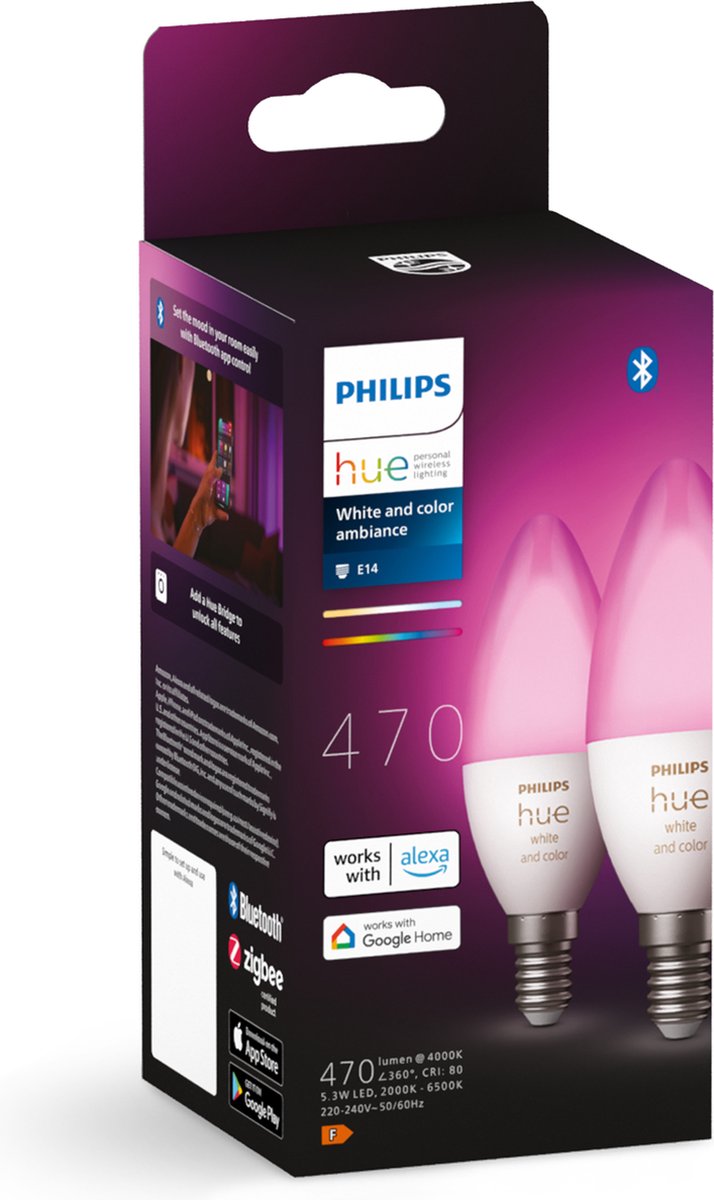 PHILIPS Hue White and Color Ambiance LED E14, 5.3 Watt double pack -  8719514356719