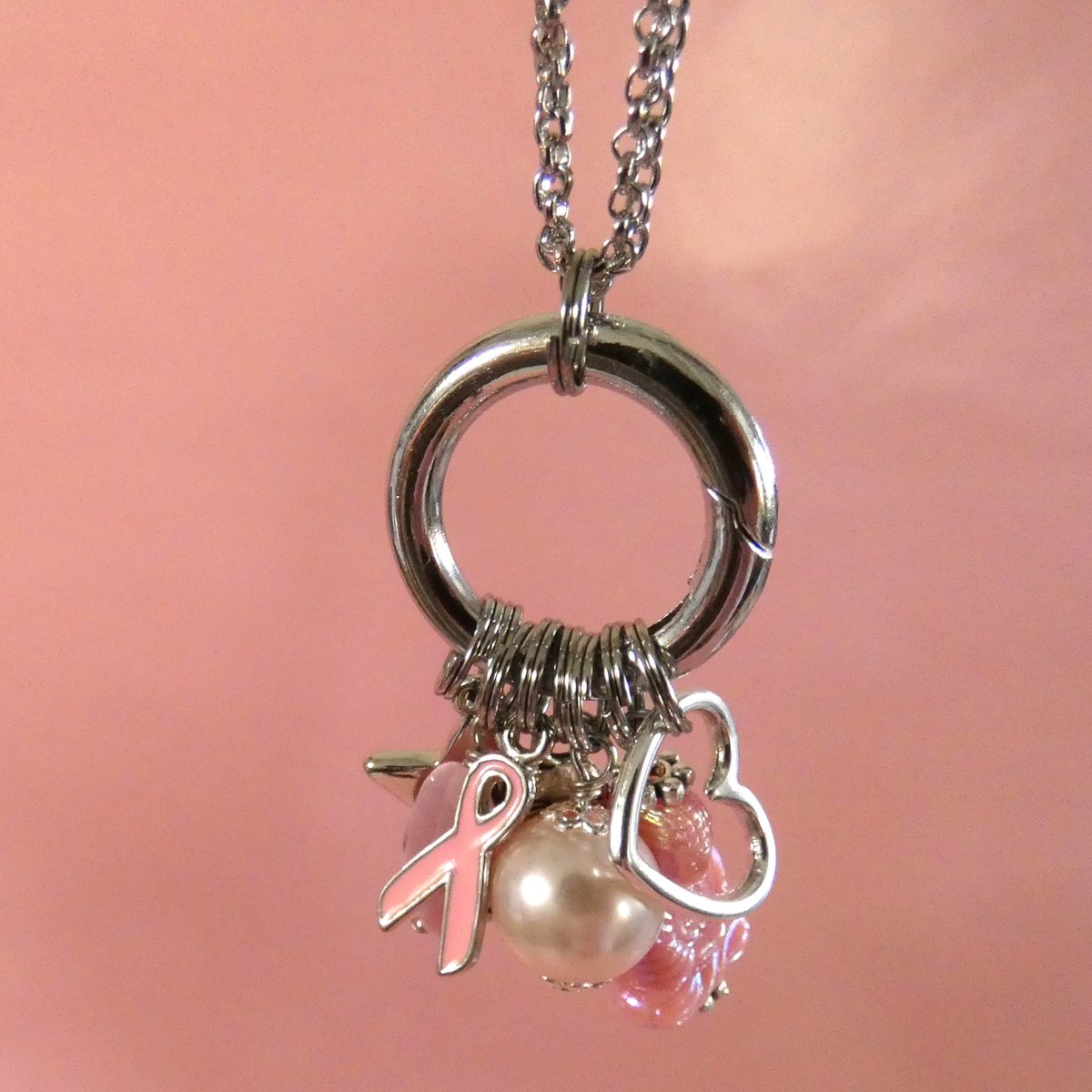 Jewellicious Designs Lucky Pink Buddha Charm ketting voor Pink Ribbon - Collier - roze - verwisselbaar - Pink Ribbon