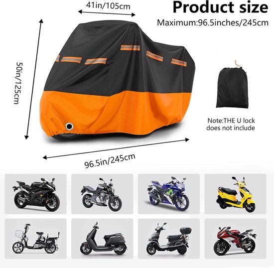 Housse De Protection Moto Imperméable - Taille XXL 245x105x125 Cm - Polyester Renforcé - Avec œillets Antivol