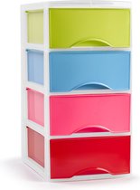 Plasticforte Ladeblokje/bureau organizer met 4x lades - multi kleur - L18 x B25 x H33 cm