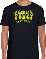 Bellatio Decorations hippie t-shirt voor heren - flower power - groen/geel - jaren 60 themafeest M