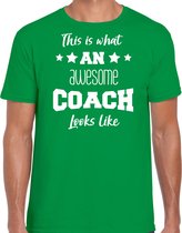 Bellatio Decorations cadeau t-shirt voor heren - awesome coach - coaches bedankje - groen M