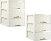 Caisson à tiroirs/organiseur de bureau Plasticforte - 2x - 3 tiroirs - blanc crème - L18 x L25 x H33 cm