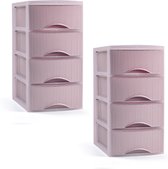 Plasticforte ladeblokje/bureau organizer - 2x - 4 lades - roze - L18 x B25 x H33 cm