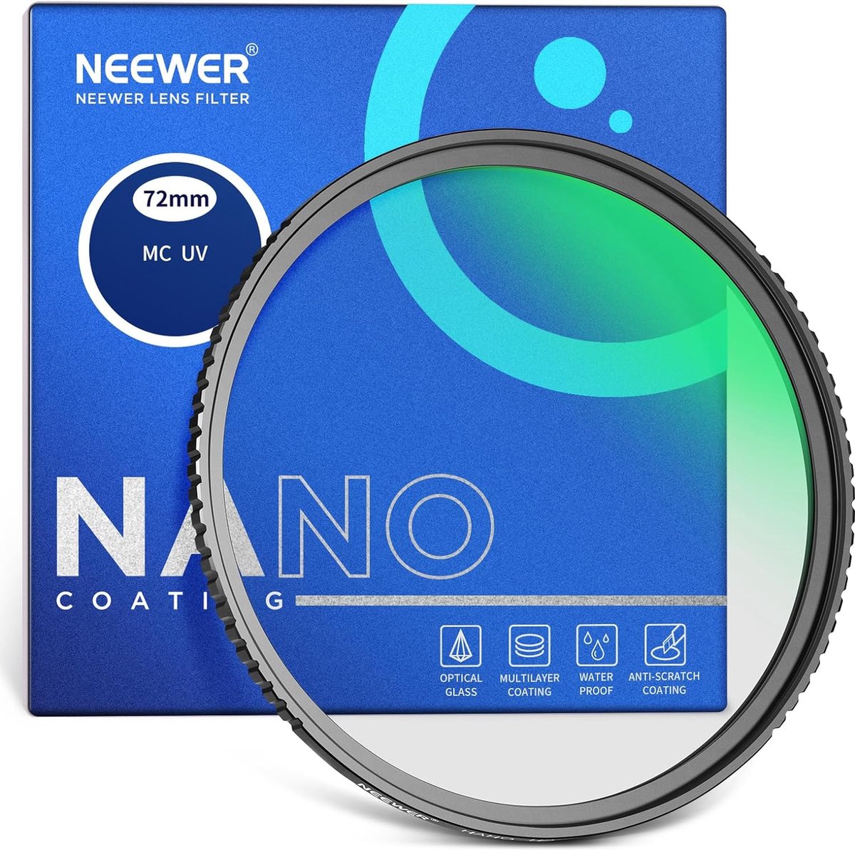 Neewer® - 72mm MC UV-Beschermingsfilter - 24 Lagen, Multi-Resistente Nano-Coatings, HD Optisch Glas, Waterbestendig, Krasbestendig, Ultradun Aluminiumlegering Frame/Ultraviolet Filter