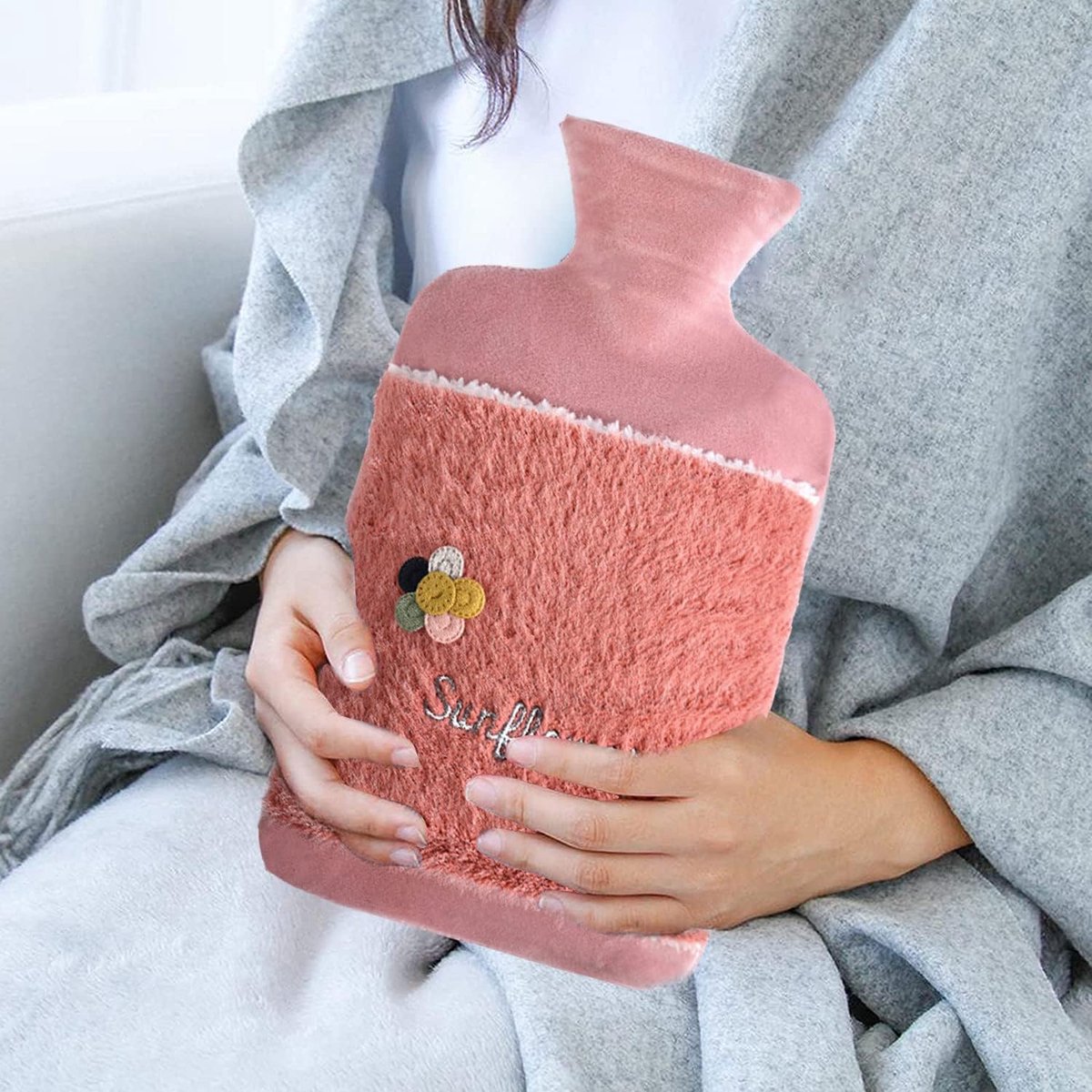 Goedkoopste Warmwaterkruik met overtrek, warmwaterkruik voor kinderen, warmwaterkruik met overtrek, warmwaterkruik met wasbare gebreide flessenafdekking, het beste kerst- en wintercadeau