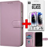 Casemania Hoesje Geschikt voor Samsung Galaxy S24 Paars & Glazen Screenprotector - Portemonnee Book Case