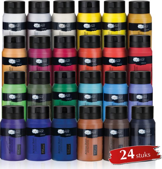 Artina Crylic Acrylverf Set van 24 x 500ml - Acrylverfset - Hoogwaardige Kleurset, Kunstenaars Verf