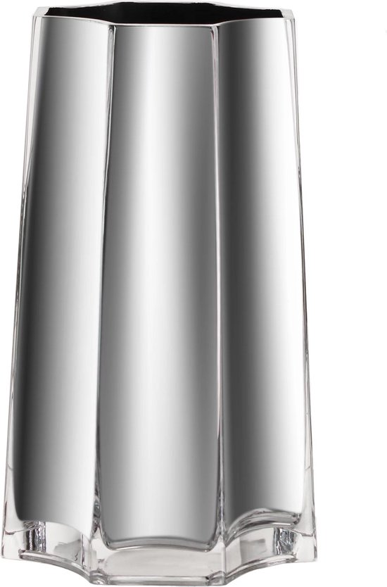 Moderne zilver glas luxe vaas, perfect voor kerst en nieuwjaar, Belgisch design merk, stijlvol ontwerp, LENOX 30 zilver/spiegel