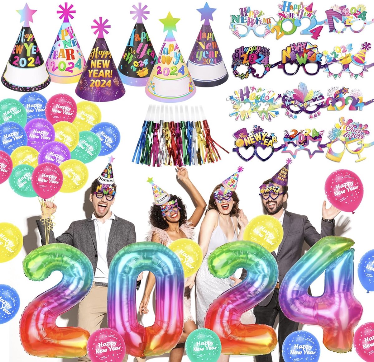 2023 Ensemble de ballons du Nouvel An Ballon en latex d'or noir Articles de  décoration d'ambiance de fête du Nouvel An