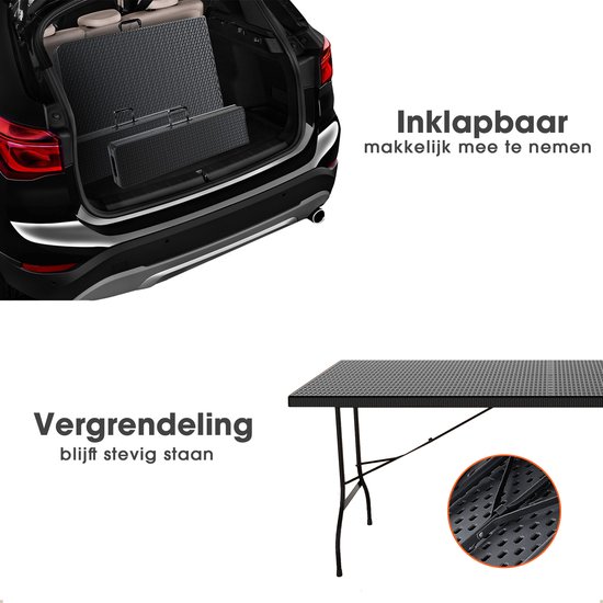 Lenx Klaptafel met 2 Klapbanken - 3 in 1 Set - Inklapbare tafel - 180x75x74cm - Opvouwbare Tuintafel - Vouwtafel - Inclusief handvat en 2 tafelkleden - 6 tot 8 Personen van Lenx — afbeelding 4