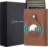 Ruvon® Airtag Wallet Pro - Pasjeshouder mannen - Kaarthouder - Geschikt voor Apple AirTag - 11 Pasjes - RFID Veilig - Licht Bruin Leder