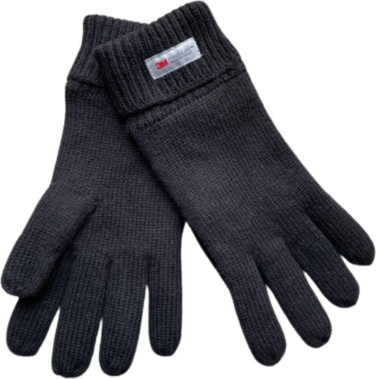 Heren handschoenen winter - Thinsulate voering - wol - zwart - one size - maat L / XL