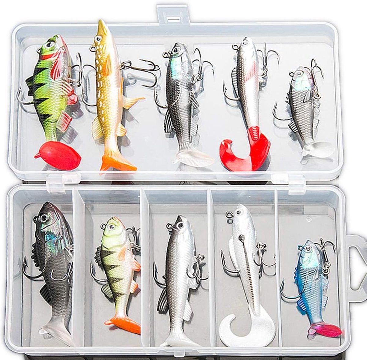 Visaas Set voor Zalmvissen - Realistische Spinning Lures van Siliconen - Acht Stuks voor de Beste Vangst - Fris en Zoutwater Geschikt - Professionele Uitrusting voor Sportvissers