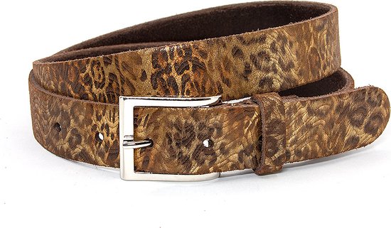 Thimbly Belts Dames riem met luipaard print - dames riem - 3.5 cm breed - Goud - Echt Nerf leder - Taille: 105cm - Totale lengte riem: 120cm