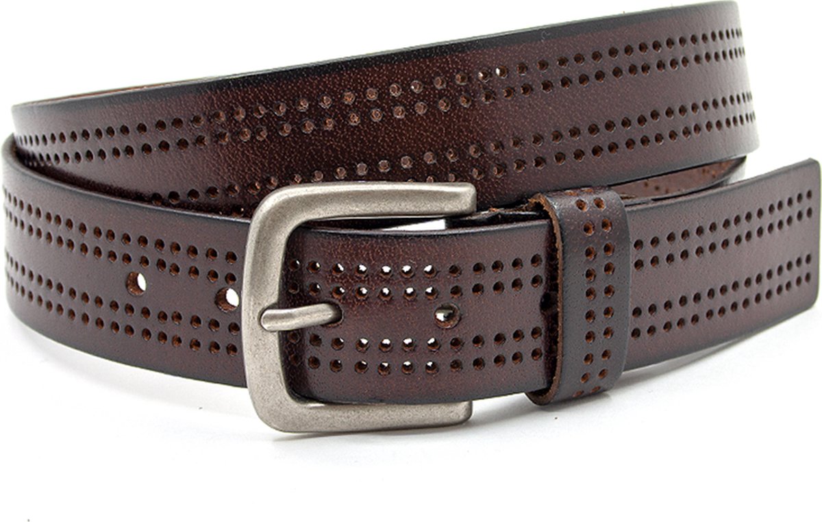Thimbly Belts Heren riem bruin met gaatjes - heren riem - 4 cm breed - Bruin - Echt Leer - Taille: 90cm - Totale lengte riem: 105cm