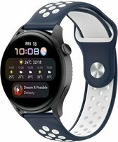 By Qubix 22mm - Sport Edition siliconen band - Donkerblauw + wit - Huawei Watch GT 2 - GT 3 - GT 4 (46mm) - Huawei Watch GT 2 Pro - GT 3 Pro (46mm)