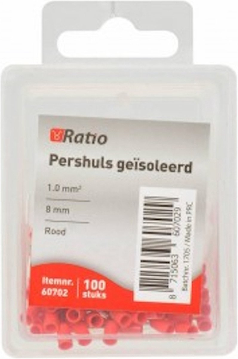 Pershuls geisoleerd 1,0mm² 8mm - 100st in doosje