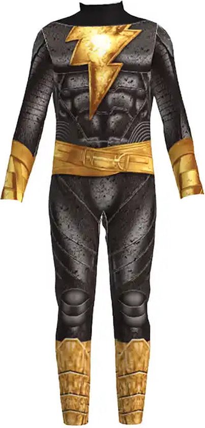 Superheldendroom - Black Adam met cape - 104 (3/4 Jaar) - Verkleedkleding - Superheldenpak