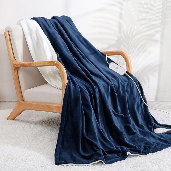 Elektrische deken, verwarmde deken, elektrische deken met automatische uitschakeling, 4 verwarmingsstanden, 9 uur, timer voor automatische uitschakeling, 180 x 130 cm, machinewasbaar (blauw)