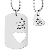 I Carry Your Heart With Me Ketting Set voor Hem en Haar - Romantisch Liefdes Cadeau - Mannen Cadeautjes - Mannen Cadeautjes - Cadeau voor Man