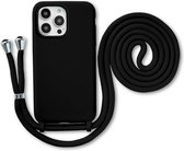 Étui Armordrop avec cordon adapté pour iPhone 15 Pro Max - Étui en Siliconen avec cordon - Zwart
