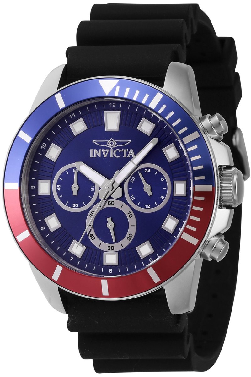 Invicta Pro Diver 46080 Heren Horloge - Waterdicht - Analoog - Quartz Uurwerk - Roestvrij Staal met blauwe Wijzerplaat - 45mm