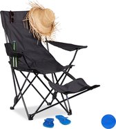Relaxdays Campingstoel - opvouwbaar - voetensteun - klapstoel - tuinstoel - strandstoel - zwart