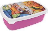 Broodtrommel Roze - Lunchbox Abstract - Kunst - Schilderij - Kleuren - Brooddoos 18x12x6 cm - Brood lunch box - Broodtrommels voor kinderen en volwassenen