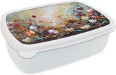 Broodtrommel Wit - Lunchbox Olieverf - Bloemen - Kleurrijk - Natuur - Brooddoos 18x12x6 cm - Brood lunch box - Broodtrommels voor kinderen en volwassenen