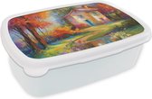 Broodtrommel Wit - Lunchbox Landschap - Kleurrijk - Olieverf - Kunst - Brooddoos 18x12x6 cm - Brood lunch box - Broodtrommels voor kinderen en volwassenen