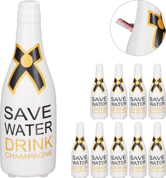 bol.com | relaxdays 10 x spaarpot champagnefles - spaarvarken - champagne  fles - prosecco - wit