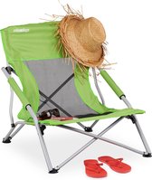 Relaxdays Opvouwbare Strandstoel - Verstelbaar Met 8 Standen, Armleuningen En Nekkussen, Blauw/Wit Gestreept