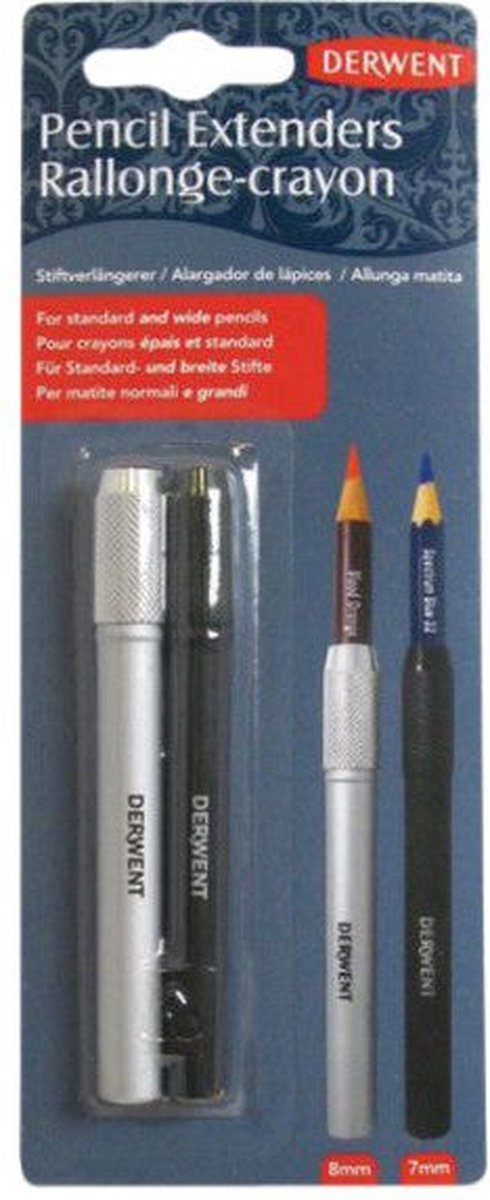 Derwent Potloodverlengers - 2 Formaten - Geschikt voor Pennen met een Diameter van 7 Millimeter en 8 Millimeter - Professionele Kwaliteit, Set van 2 Stuks