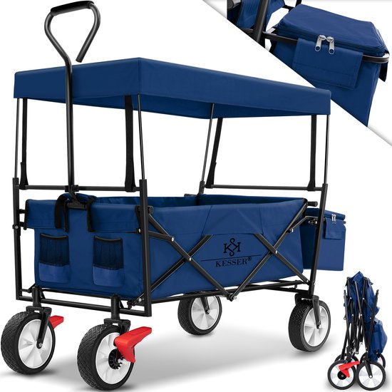 KESSER® Bolderkar opvouwbaar Bolderwagen tot 100 kg draagvermogen - Strandkar met massieve banden Transportkar - Marineblauw