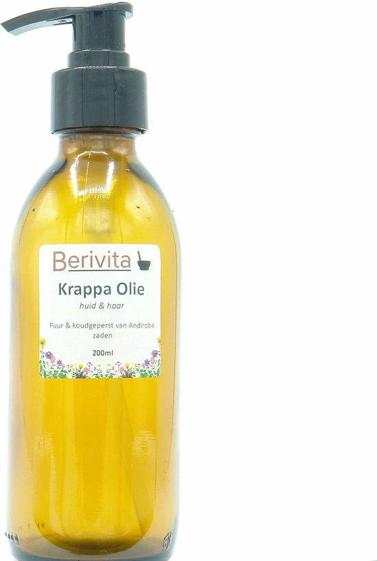 Foto: Krappa olie 200ml pompfles glas puur en koudgeperst huid en haar andiroba oil