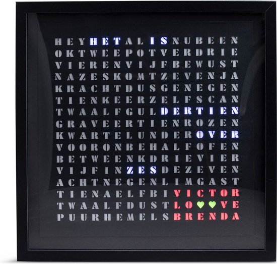 Gepersonaliseerde Wi-Fi Woordklok met eigen tekst/tekens-37 x 37 cm-Lettertype Robuust-Kado-Relatiegeschenk