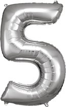 Zilveren 5 Folie Ballon gevuld met Helium