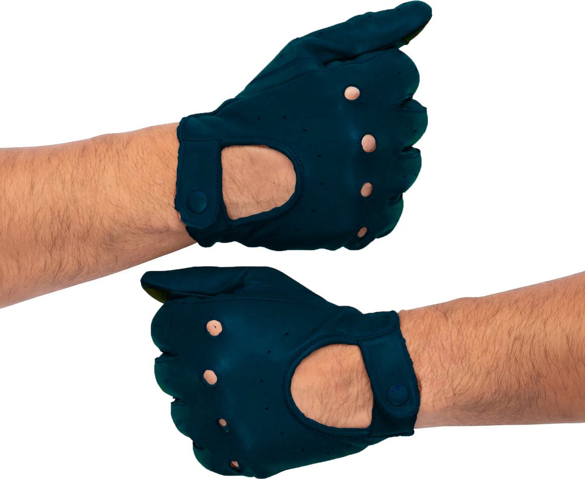 Leren Handschoenen Driver - Motor & Autohandschoenen- 100% Lamsleder - Zwart Blauw - Exclusieve Autohandschoenen - Race Handschoenen - Maat XL