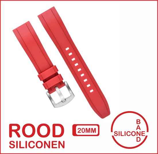 20mm Rubber horlogeband Rood passend op o.a Casio Seiko Citizen en alle andere merken - 20 mm Bandje - Horlogebandje horlogeband, Siliconen