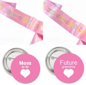 Sjerpen en button set Mother en Grandmother to Be roze 4-delig - babyshower - gendereveal - sjerp - mom - dad - grandma - button - geboorte