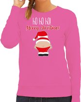 Bellatio Decorations foute kersttrui/sweater dames - Kerstman - roze - Merry Christmas XL