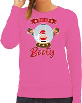 Bellatio Decorations foute kersttrui/sweater dames - Kerstman sneeuwbol - roze - Shake Your Booty L