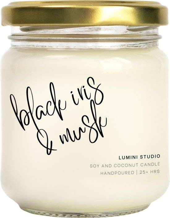 Black Iris & Musk geurkaars - Soja en kokos was - Scented candle - Lumini Studio