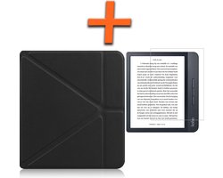 Hoesje Geschikt voor Kobo Libra H2O Hoes Book Case Trifold - Hoes Geschikt voor Kobo Libra H2O Hoesje Book Cover Met Screenprotector - Zwart