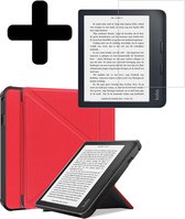 Hoesje Geschikt voor Kobo Libra 2 Hoes Bescherm Hoesje Case Luxe Sleep Cover Met Screenprotector - Rood