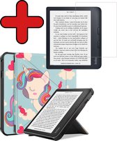 Housse adaptée à Kobo Libra 2, étui de Luxe avec protecteur d'écran - Kobo Libra 2 Sleepcover Book Case - Licorne