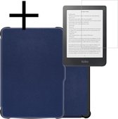 Hoes Geschikt voor Kobo Clara HD Hoesje Bookcase Cover Book Case Hoes Sleepcover Met Screenprotector - Donkerblauw