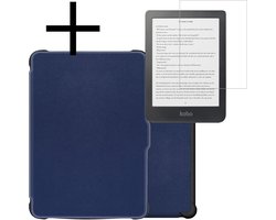 Hoes Geschikt voor Kobo Clara HD Hoesje Bookcase Cover Book Case Hoes Sleepcover Met Screenprotector - Donkerblauw