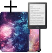 Hoes Geschikt voor Kobo Clara HD Hoesje Bookcase Cover Book Case Hoes Sleepcover Met Screenprotector - Galaxy